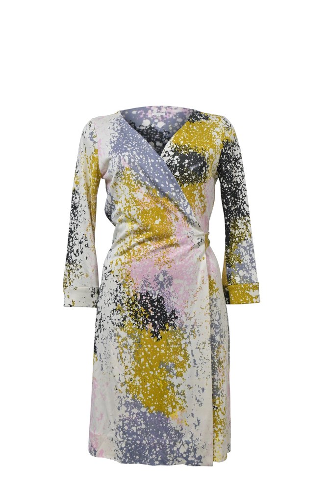 Diane Von Furstenberg Paint Splatter Print Wrap Dress in Multicolor Silk 7748715053116