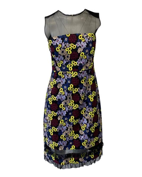 Erdem Floral Embroidered Sheath Dress with Mesh Neckline 7748715642940
