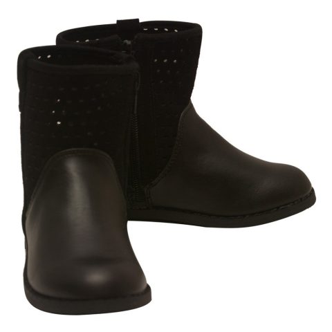 Girls Black Genuine Suede Perforated Upper Boots 7 Toddler-4 Kids