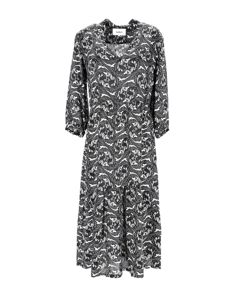 Ba&Sh Paisley-Print Midi Dress in Black Viscose 7748715413564