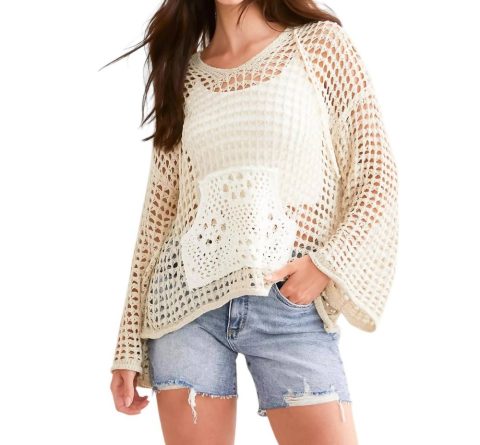 Open Stitch Hooded Sweater In Natural