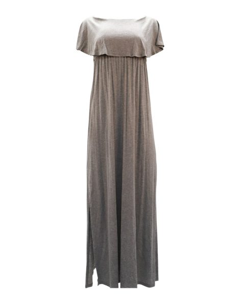 Alice + Olivia Off Shoulder Slit Dress in Grey Lyocell 7748718559292