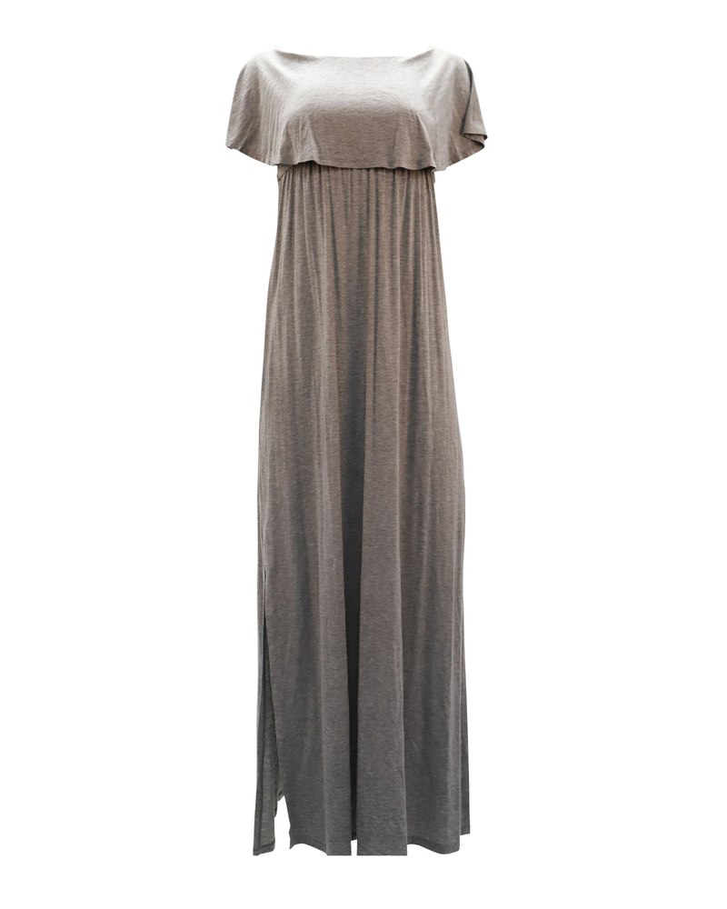 Alice + Olivia Off Shoulder Slit Dress in Grey Lyocell 7748718559292