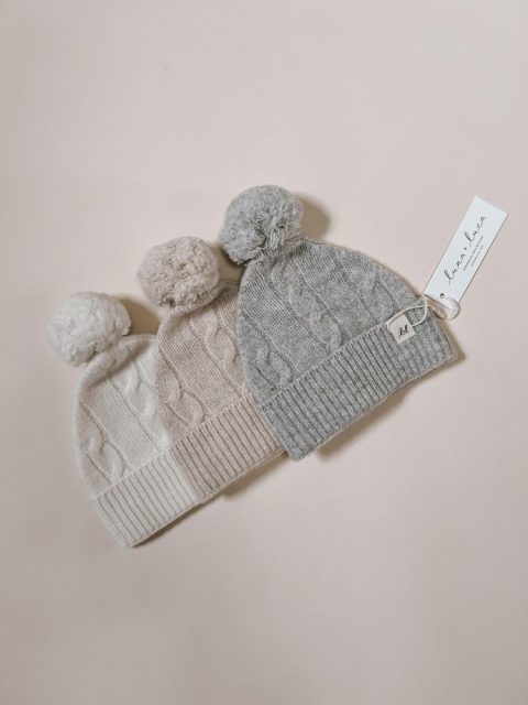 Luna + Luca Cable Knit Pom Beanie – Sand