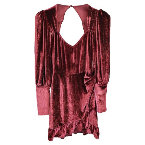 Reformation Fortune Mini Wrap Dress in Burgundy Velvet 7748713513020