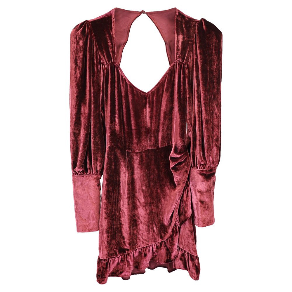 Reformation Fortune Mini Wrap Dress in Burgundy Velvet 7748713513020