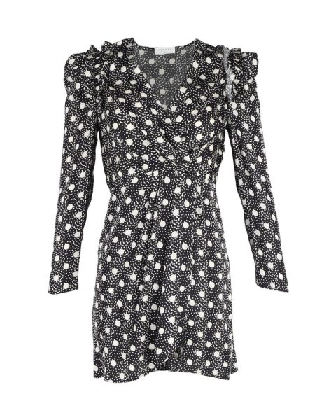 Sandro Polka-Dot Print Long-Sleeve Dress in Black Viscose 7748714430524