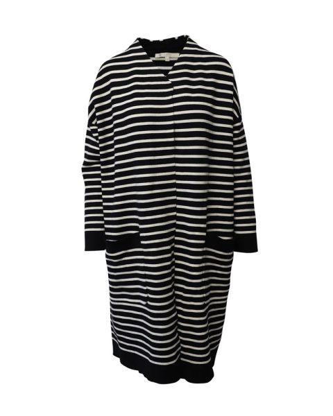 Maje Knitted Long Coat in Black and White Acrylic