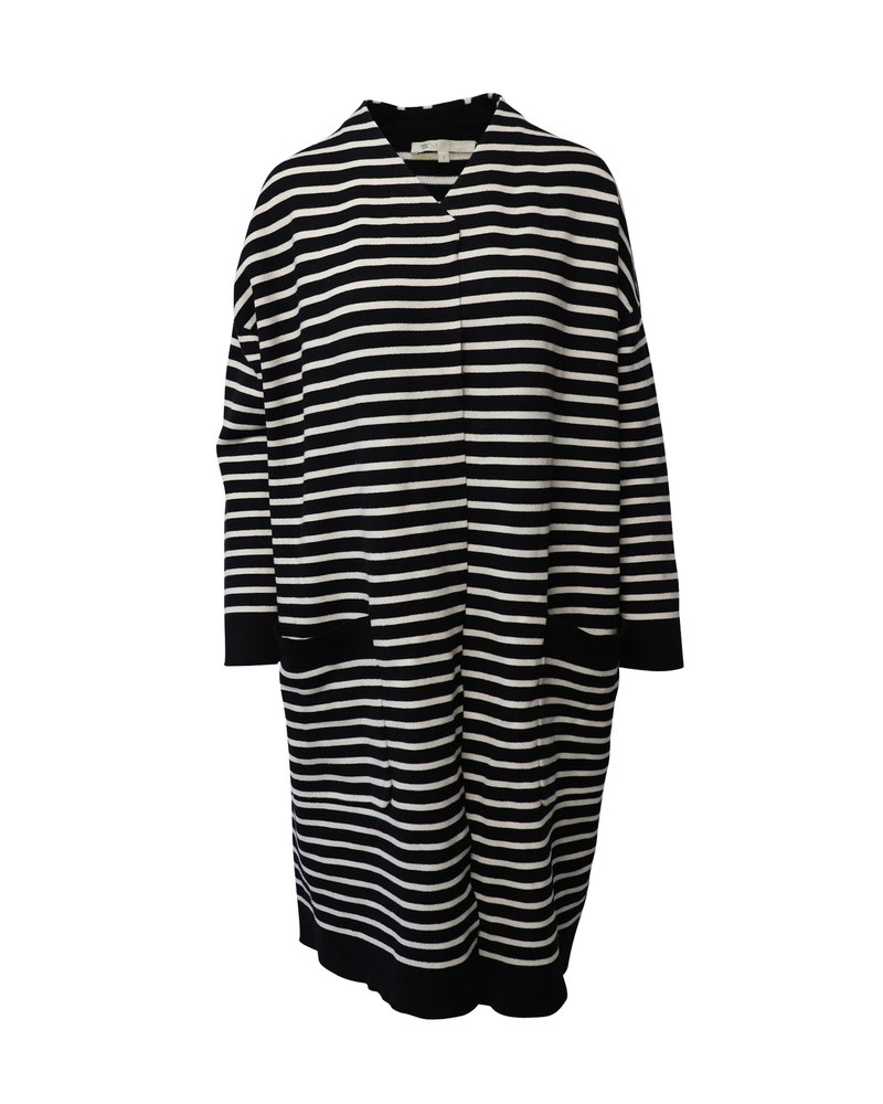 Maje Knitted Long Coat in Black and White Acrylic