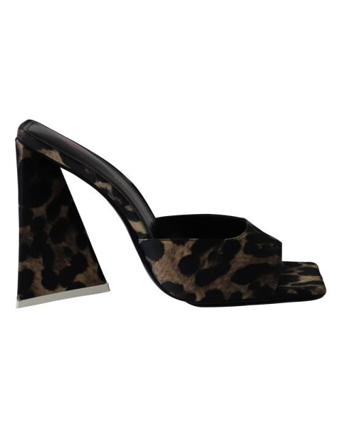 The Attico Leopard Print Devon Mules in Brown Satin