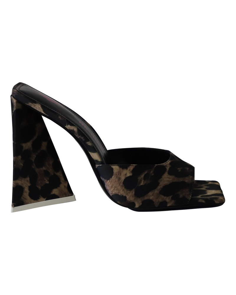 The Attico Leopard Print Devon Mules in Brown Satin