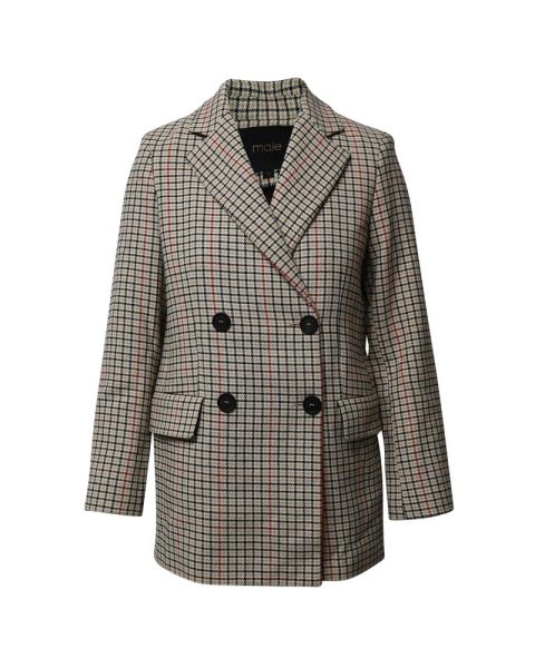 Maje Voldito Double Breasted Blazer in Beige Cotton