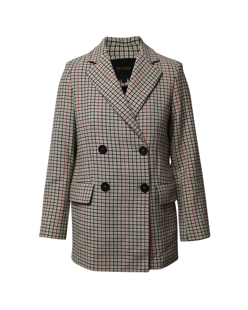 Maje Voldito Double Breasted Blazer in Beige Cotton