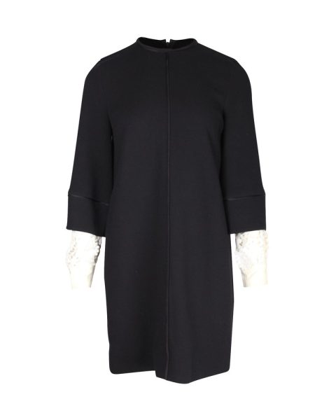 Victoria Beckham Lace Sleeves Shift Dress in Black Wool 7748716298300