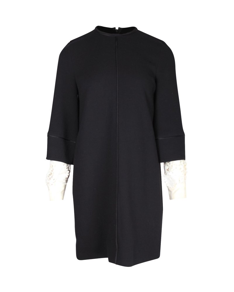 Victoria Beckham Lace Sleeves Shift Dress in Black Wool 7748716298300