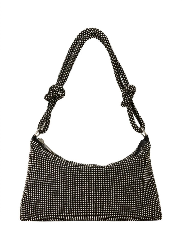 Women’s Rhinestone Studded Hobo Bag In Black Clear Stone