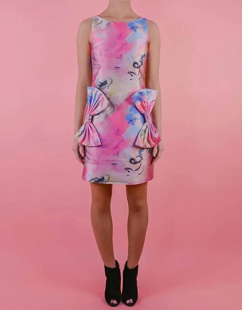 Candace Bow Pocket Dress In Painterly Print