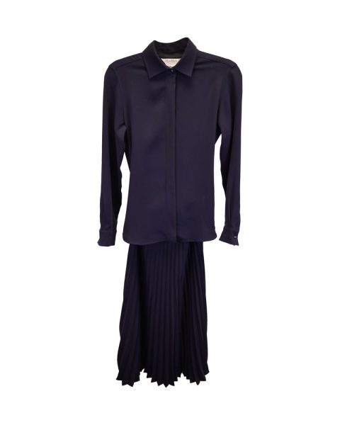 Max Mara Pleated Carmine Shirt Dress in Navy Blue Triacetate 7748720132156