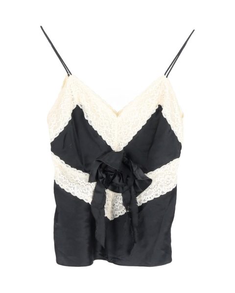 LoveShackFancy Lace-Trimmed Tank Top in Black Silk