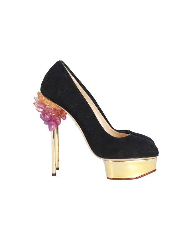 Charlotte Olympia Cosmic Dolly Platform Pumps in Black Suede
