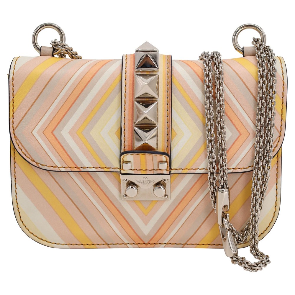 Valentino Mandarin Sorbet Small Rockstud 1975 Lock Chain Shoulder Bag in Multicolor Leather