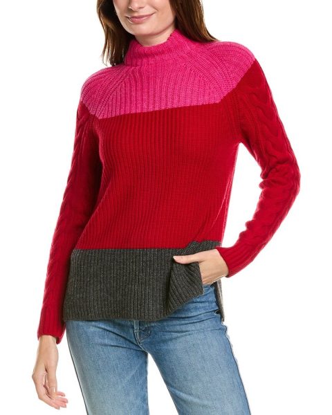 Forte Cashmere Colorblocked Funnel Neck Wool & Cashmere-Blend Sweater 7823772123196