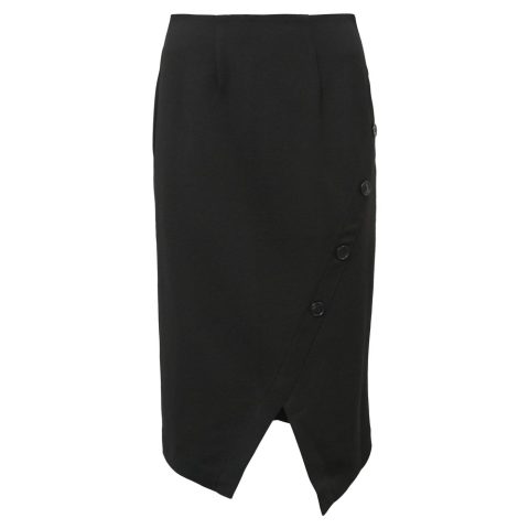 Iris & Ink Asymmetrical Midi Pencil Skirt in Black Wool 7748717871164