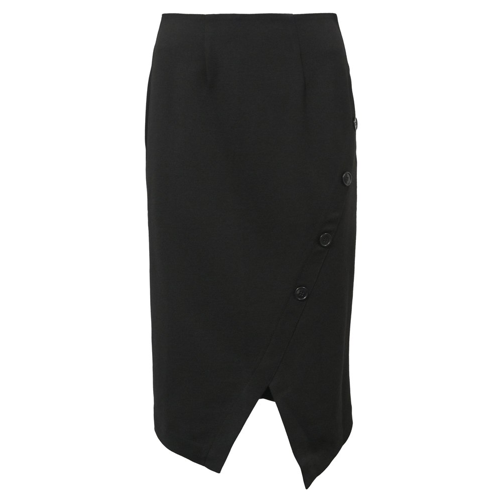 Iris & Ink Asymmetrical Midi Pencil Skirt in Black Wool 7748717871164