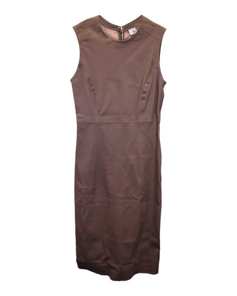 Iris & Ink Carrie Stretch Midi Dress in Brown Leather 7748716986428