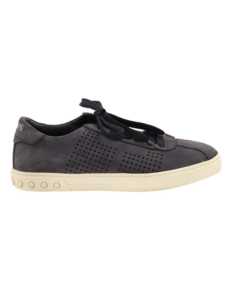 Tod‘s Perforated Detail Lace Up Sneakers in Blue Suede 7748722425916