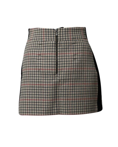 Maje Check Mini Skirt with Black Side Seam Panel in Beige Cotton 7793911365692