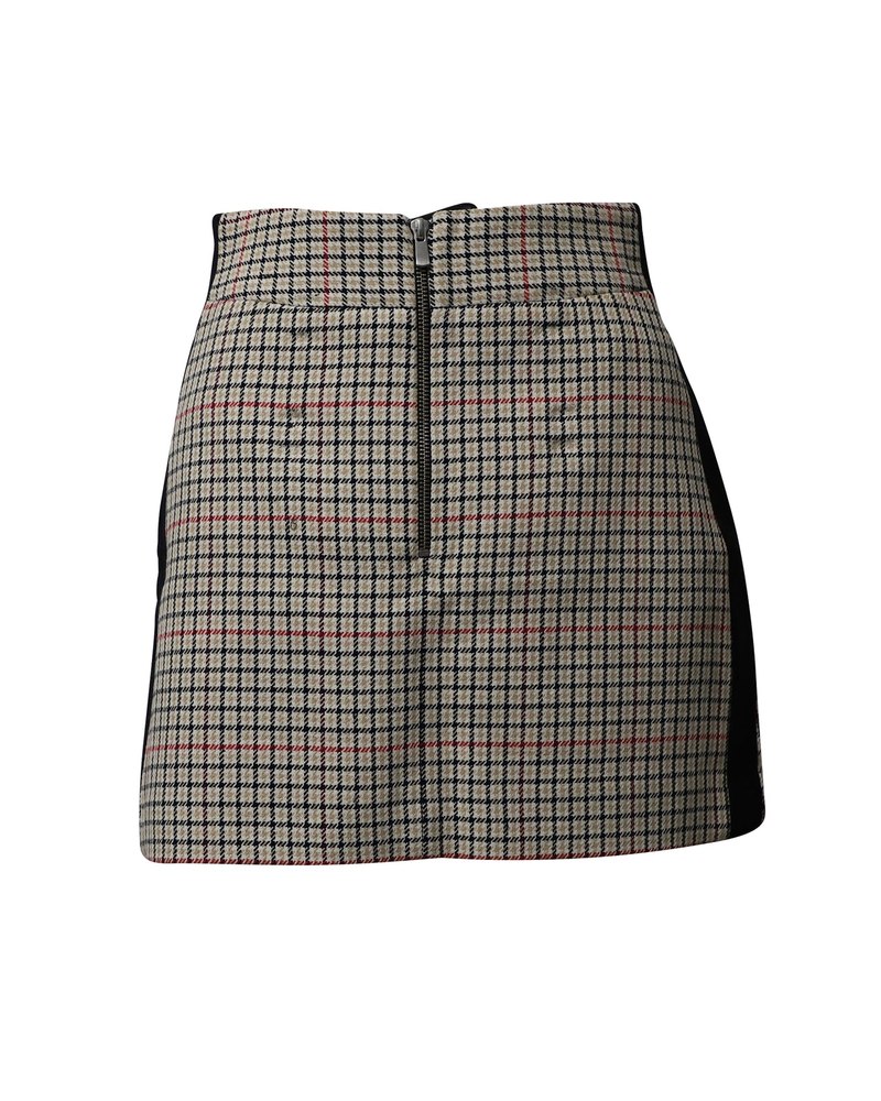 Maje Check Mini Skirt with Black Side Seam Panel in Beige Cotton 7793911365692