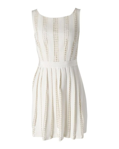 Moschino Perforated Pleated Dress in Cream Cotton