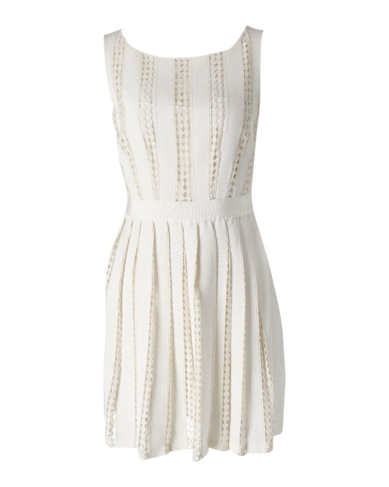 Moschino Perforated Pleated Dress in Cream Cotton