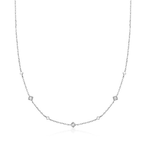 RS Pure by Ross-Simons Diamond-Accented Square Station Necklace in Sterling Silver