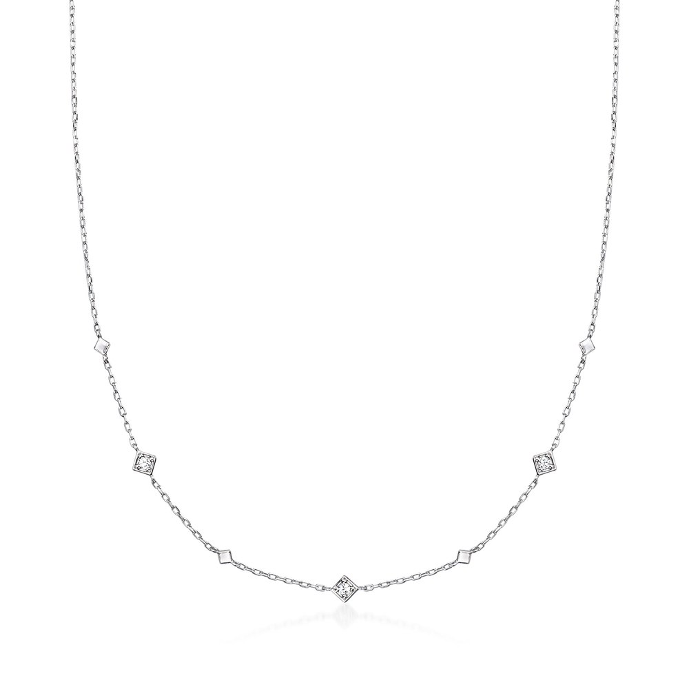 RS Pure by Ross-Simons Diamond-Accented Square Station Necklace in Sterling Silver