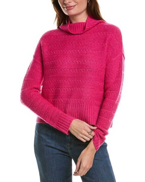 Forte Cashmere Crop Textured Mock Neck Wool & Cashmere-Blend Sweater 7823777693756