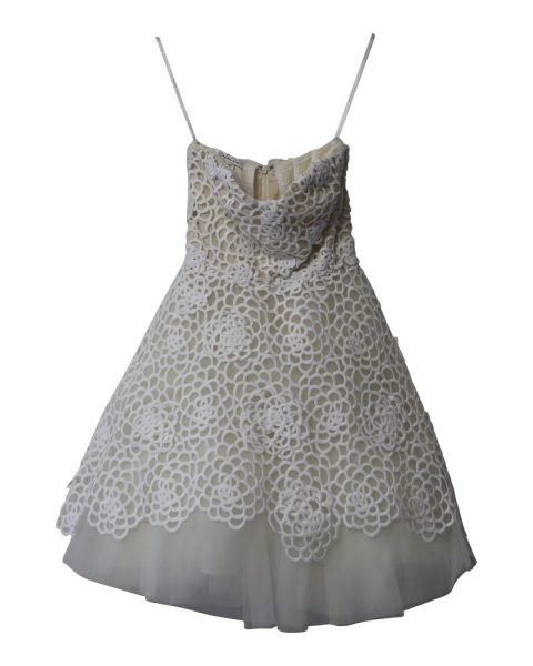 Oscar De La Renta Bridal Laser Cut Short Balloon Tulle Dress in White Nylon Polyester