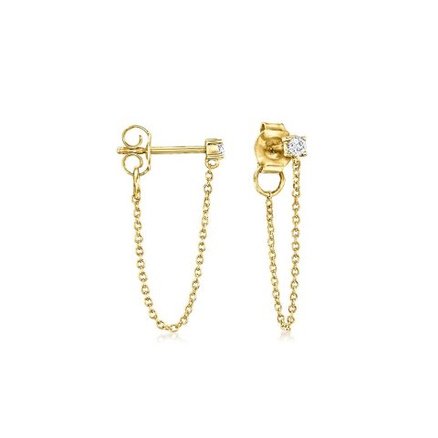 RS Pure by Ross-Simons Diamond Chain Drop Earrings in 14kt Yellow Gold