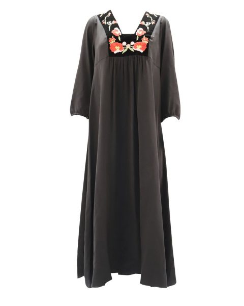 Vilshenko Embroidered Velvet-trimmed Midi Dress In Black Silk 7748728193084