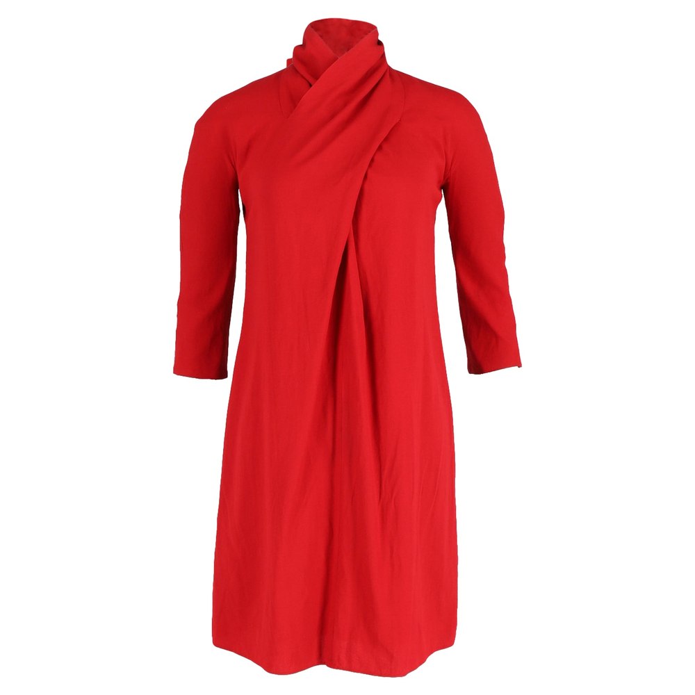 Giorgio Armani Draped Dress in Red Wool 7748728324156