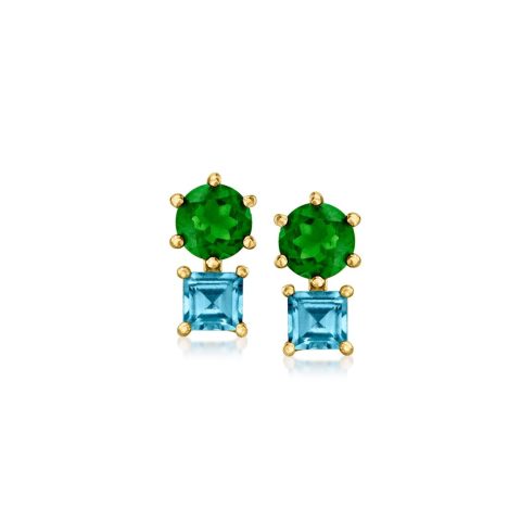 RS Pure by Ross-Simons Chrome Diopside and . London Blue Topaz Earrings in 14kt Yellow Gold