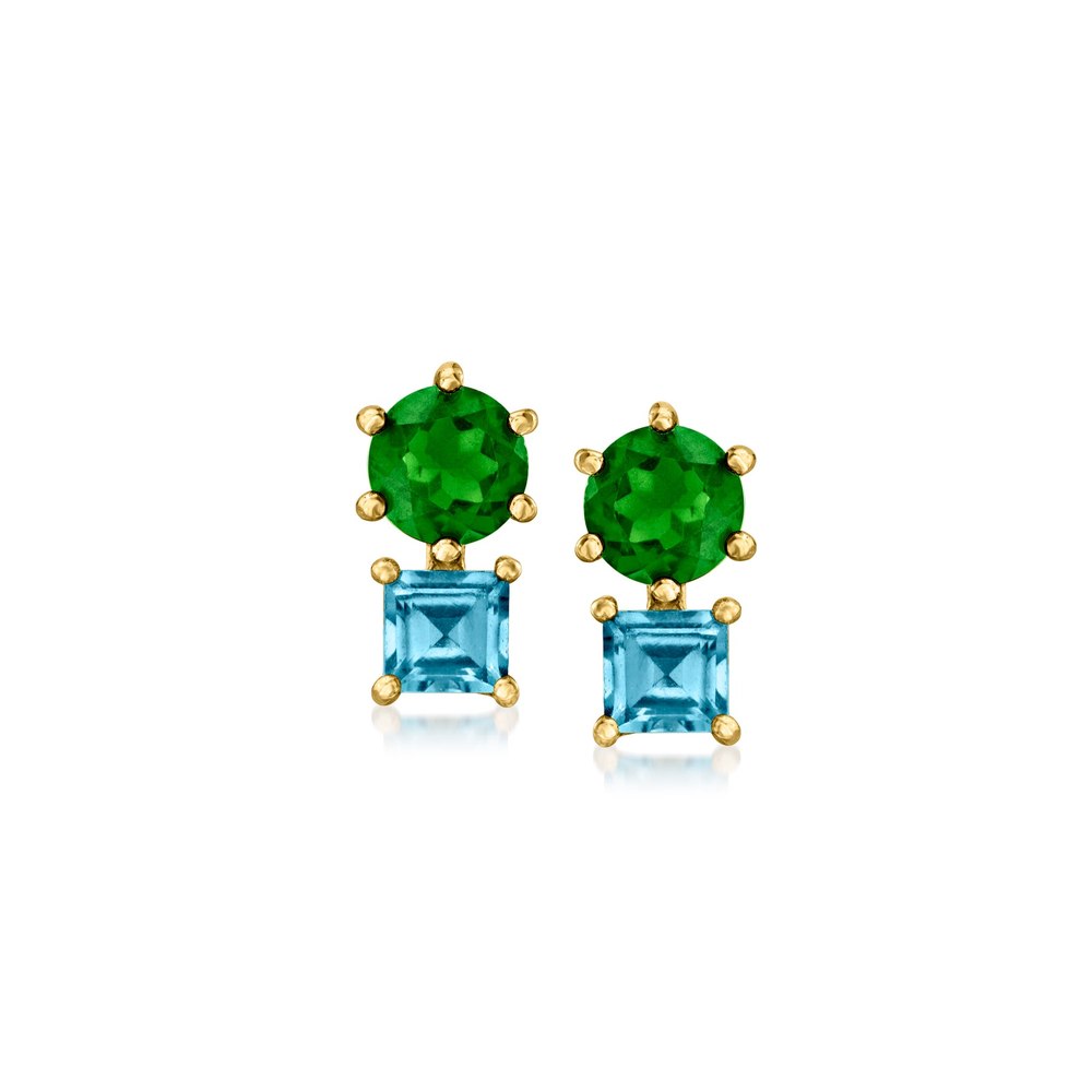 RS Pure by Ross-Simons Chrome Diopside and . London Blue Topaz Earrings in 14kt Yellow Gold