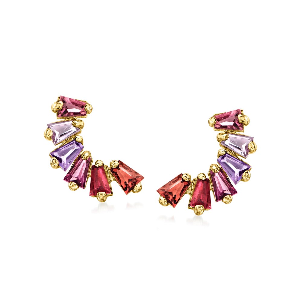 RS Pure by Ross-Simons Multi-Gemstone Curved Stud Earrings in 14kt Yellow Gold