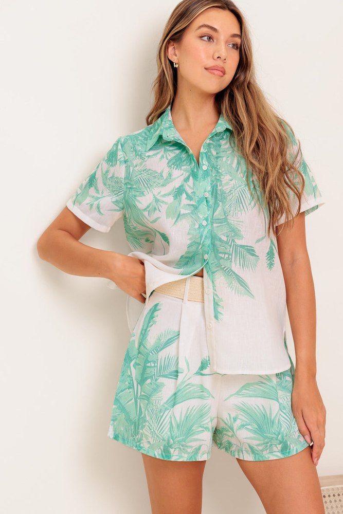 GARDEN LIGHT WOVEN TOP AND SHORT SET