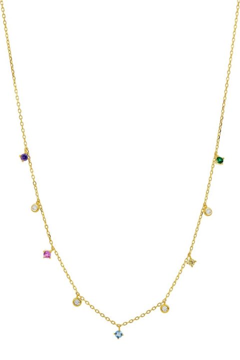 18K Gold over Sterling Silver Multi Color Single Layer Necklace