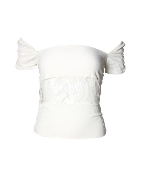 Valentino Lace Panel Off-Shoulder Top in White Viscose 7748728750140