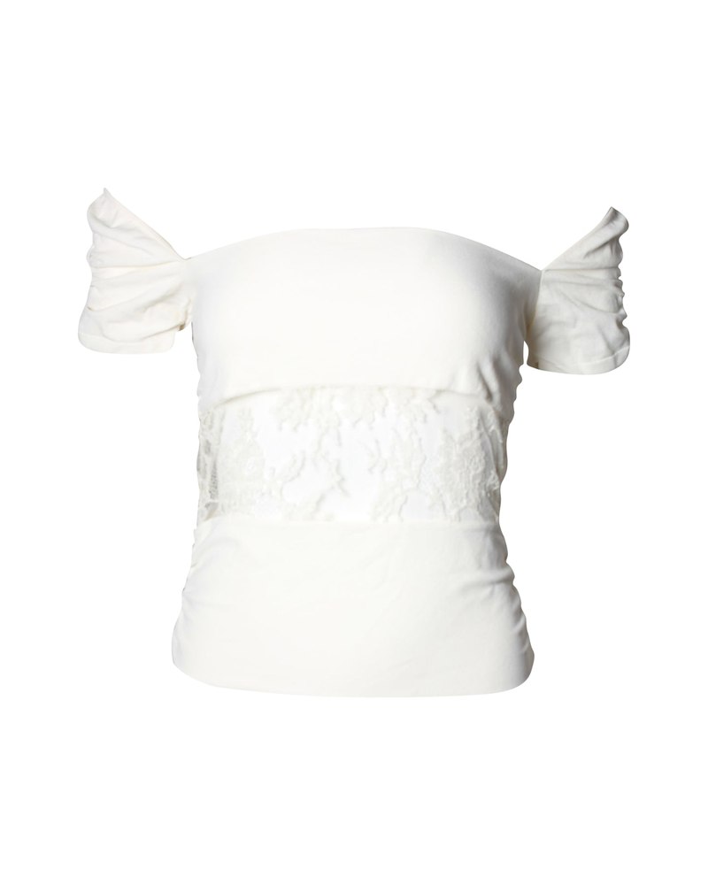Valentino Lace Panel Off-Shoulder Top in White Viscose 7748728750140