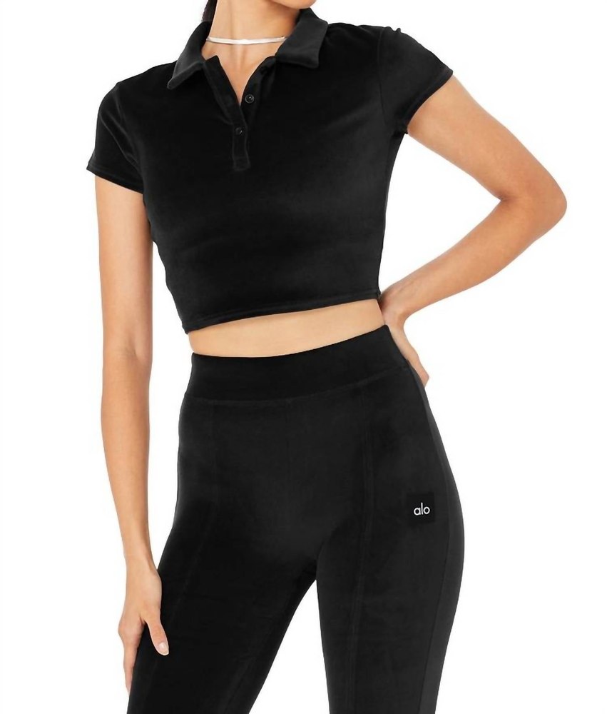 Velour Choice Polo Top In Black