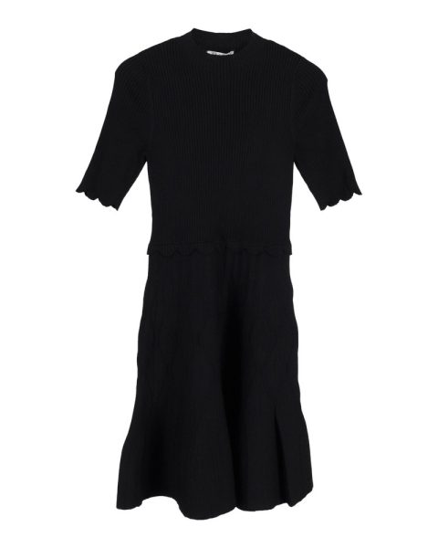 Sandro Scalloped-Trim Knitted Dress in Black Viscose 7748728586300